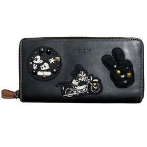 Disney x Coach Mickey Mouse Biker Patch Zip Wallet Leather Moto Whimsigoth